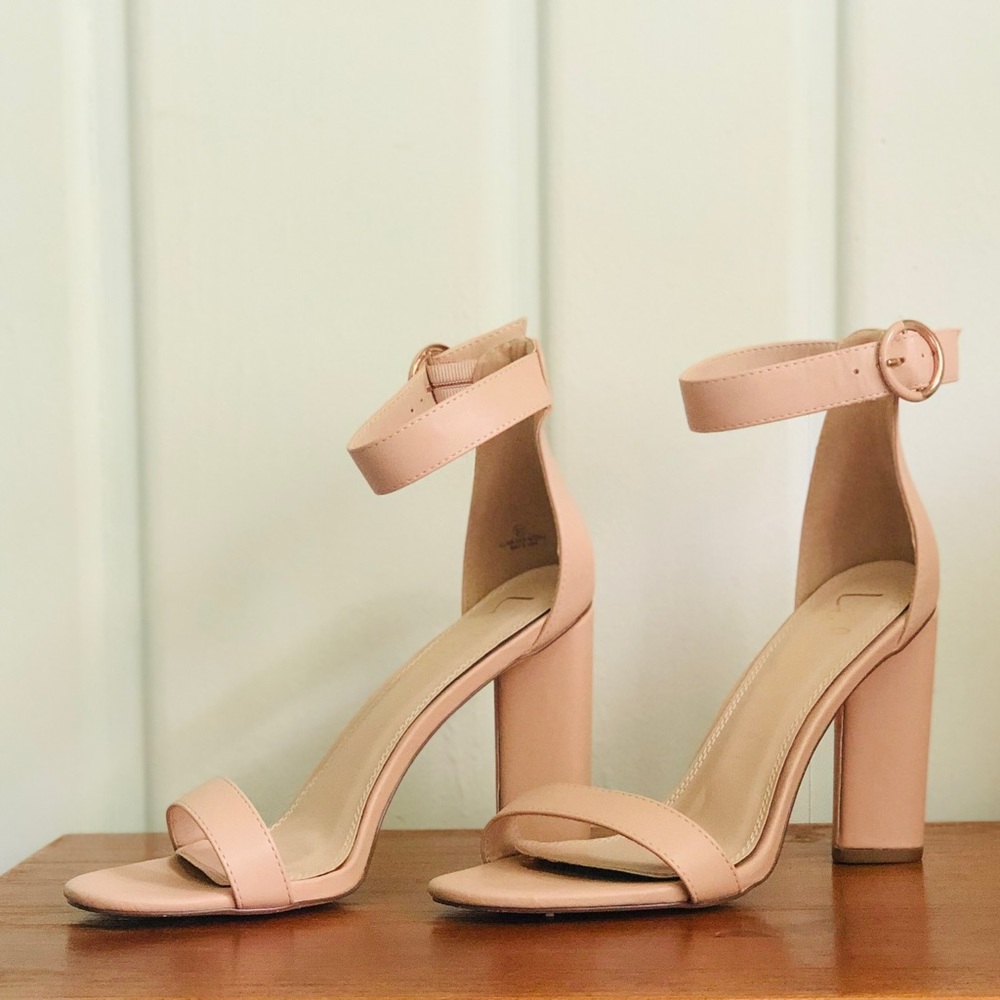 Lulu’s “Nude” Chunky Ankle Strap Heel